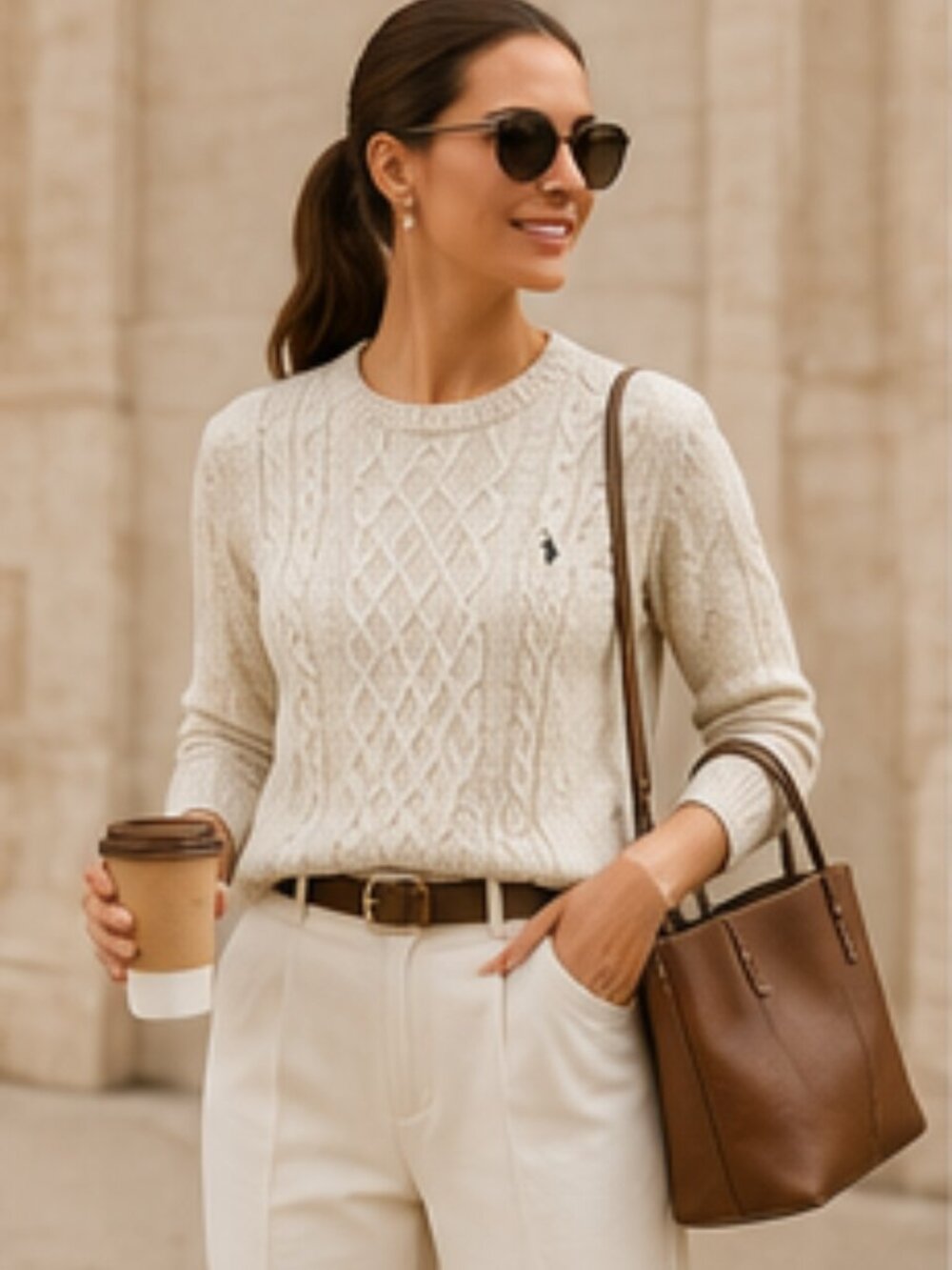 Quiet Luxury Preppy Classic NWT Cable Knit Cream Sweater Size 6 U.S. Polo Assn